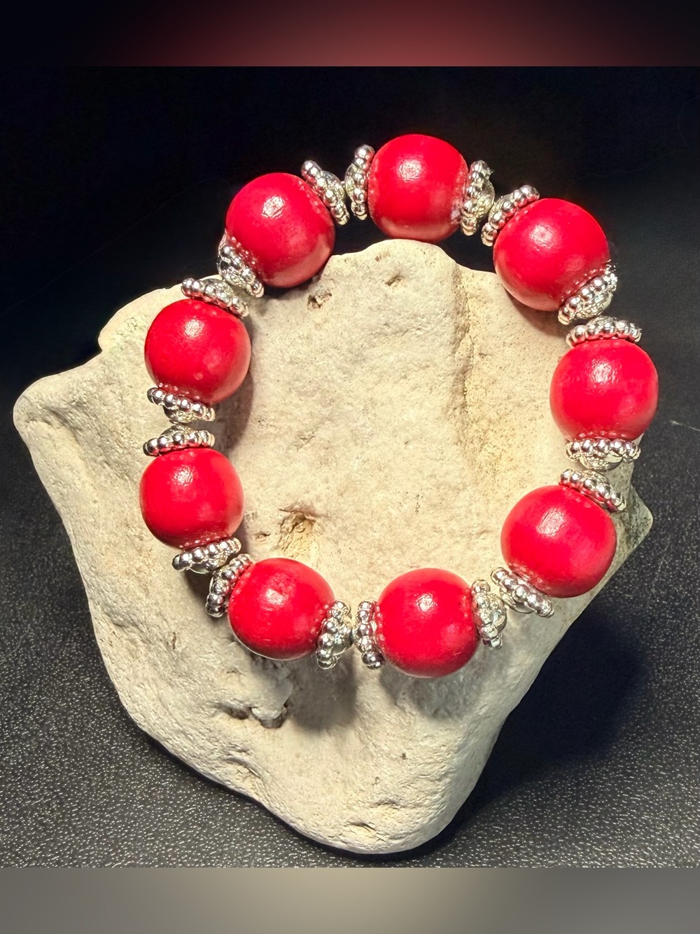 ✨Handmade✨Red Beaded Stretch Bracelet